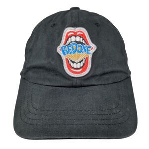 Re/Done Slideback Hat Black Embroidered Lips Logo 100% Cotton Adjustable